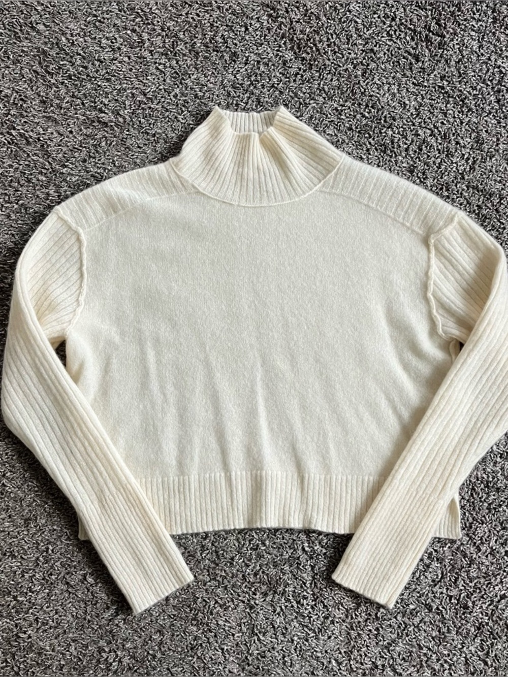 Free People 100% Cashmere Cream Mockneck Sweater Cropped Ribbed Small